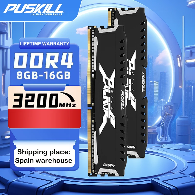 PUSKILL DDR4 Desktop Memoria RAM 2x16GB 2x8GB 3200MHz 1.2V 288-Pin Computer UDIMM Cooling Vest Memory