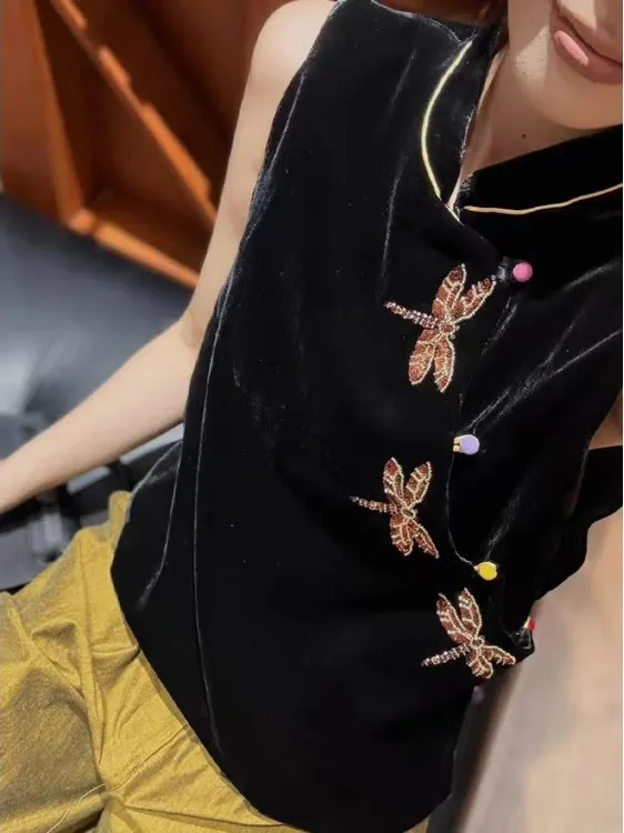 

Новая китайская бархатная куртка с вышивкой и пуговицами, модный традиционный женский топ для осени