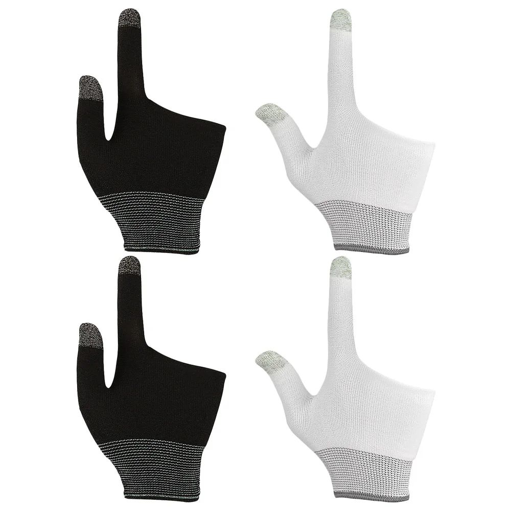 2 Pairs Fingerless Game Gloves Work Billiards Nylon Thumb Sleeves Mobile Gaming