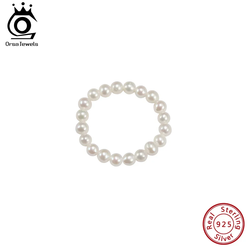 ORSA JEWELS Natural Freshwater Pearl Ring White Round Pearl Finger Rings for Women Fashion Adjustable Elastic Ring Jewelry GPR26