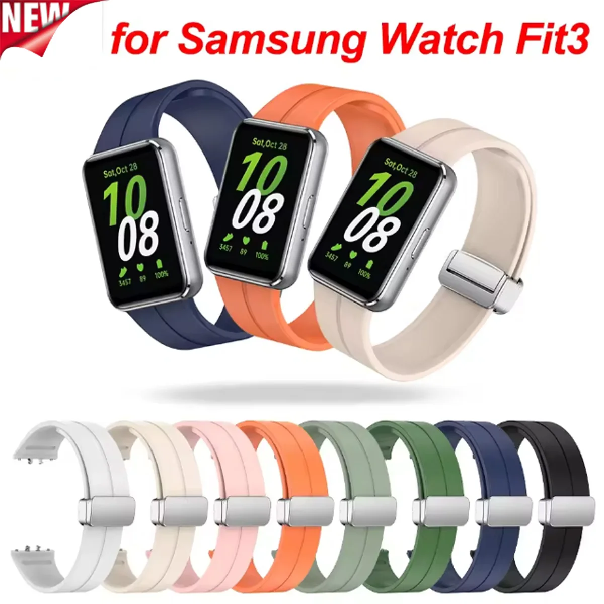 Silikonarmband für Samsung Galaxy Fit 3, magnetischer Faltschließe, Sportband, verstellbares Armband, Ersatzzubehör