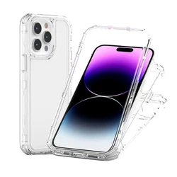 Transparent cell phone case 3 in 1 For iphone15 Pro max 14 Pro max 13 12 11 Drop-proof, shock-proof effective protection