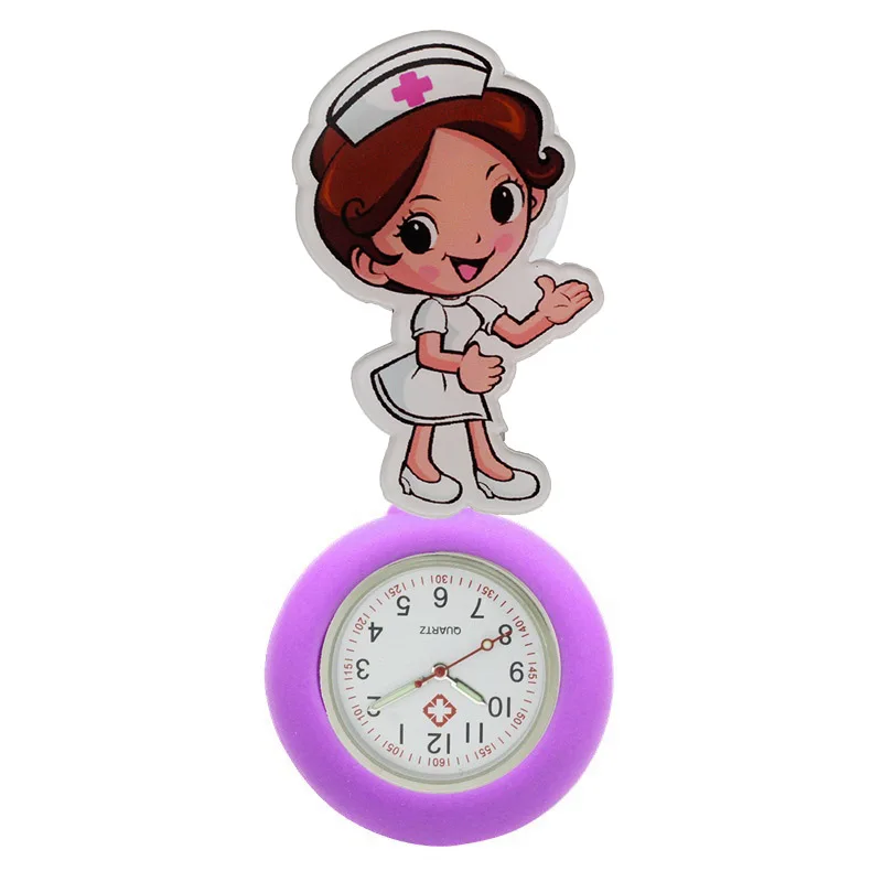 YiJia 10pc Wholesale Lovel Cartoon Nurse Pocket Watch with Rubber Case Luminous Needl Medical Retractable Badge Reel Reloj