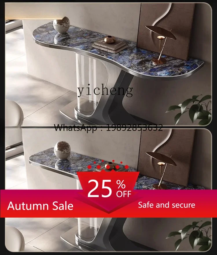 

ZZ minimalist entrance table against the wall living room stainless steel marble end view table rock slab case