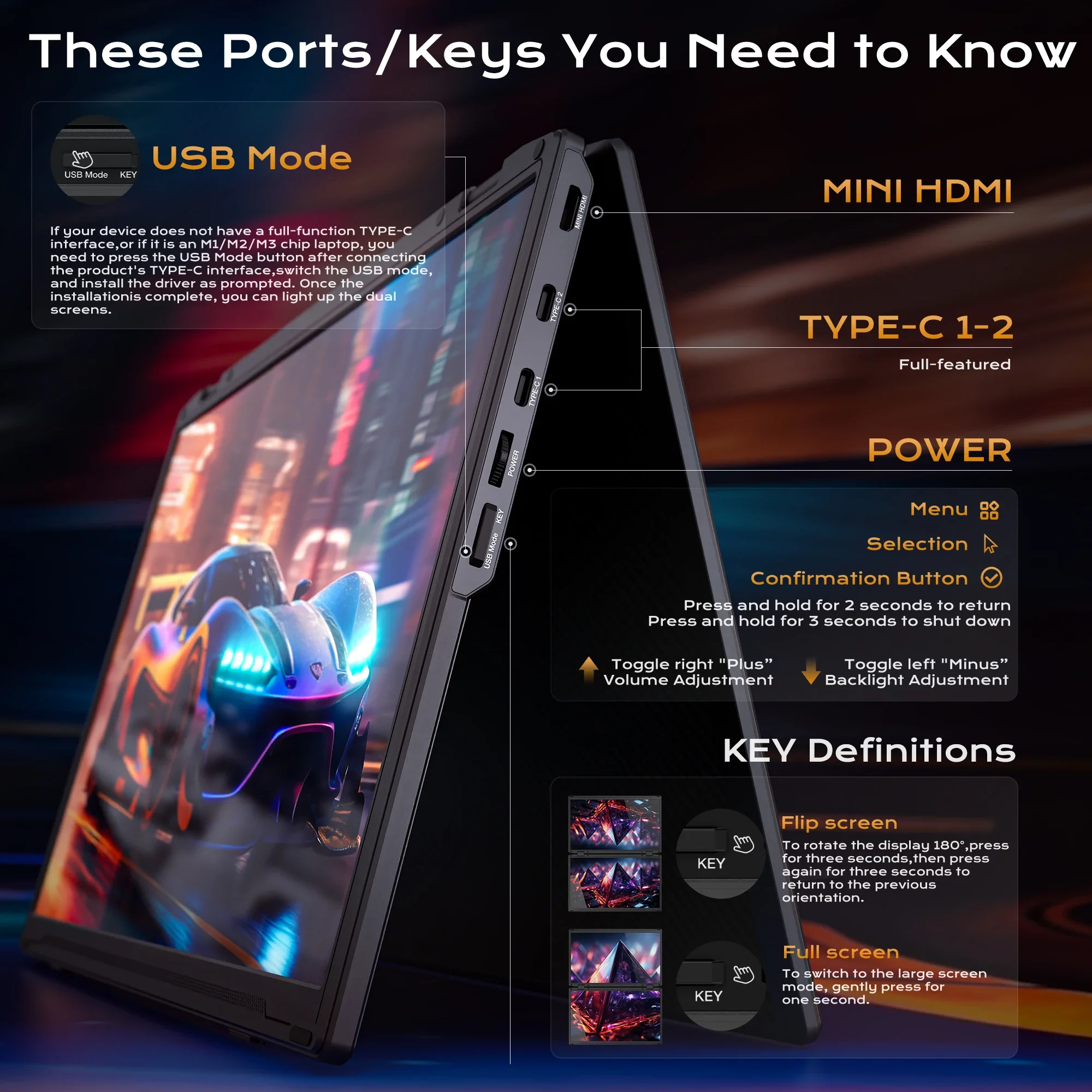 2026 15.6 Inch Portable Laptop Triple Fold Screen Laptop Screen Extender Dual Monitors 360° Foldable Design