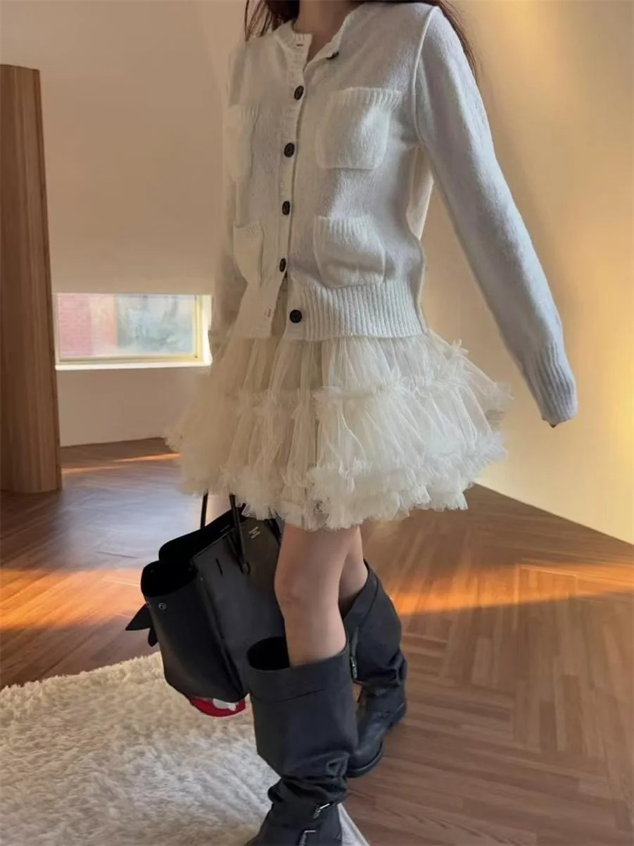 Unique SEI Street Sle Gentle Girl Me Layered Cake Vintage Versatile Slimming Puffy f-length ort Skirt High Waist Kor...