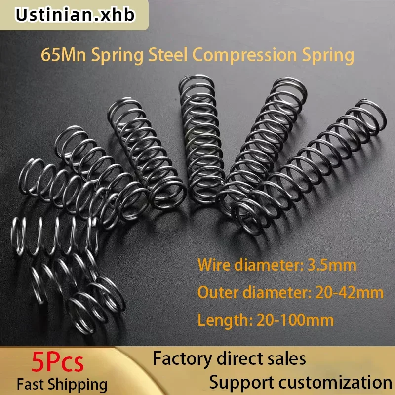 65Mn Spring Steel Return Compression Spring, Wire Diameter: 3.5mm, Diameter: 20-42mm, Length: 20-100mm, 5Pcs