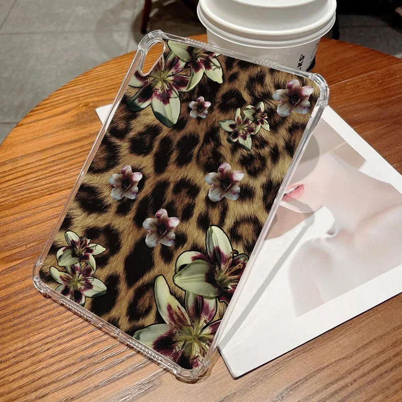 투명 TPU 케이스, 섹시한 레드 립 레오파드, 아이패드 에어 5 2024 에어 6 11 아이패드 프로 11 13 10 세대 10.5 10.2 9 8 6 5 9.7 인치 미니 6