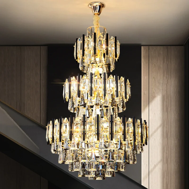 

Duplex Building Large Chandelier Villa Living Room Hotel Lobby Simple Post-modern Luxury Hollow Staircase Crystal Chandelier Led