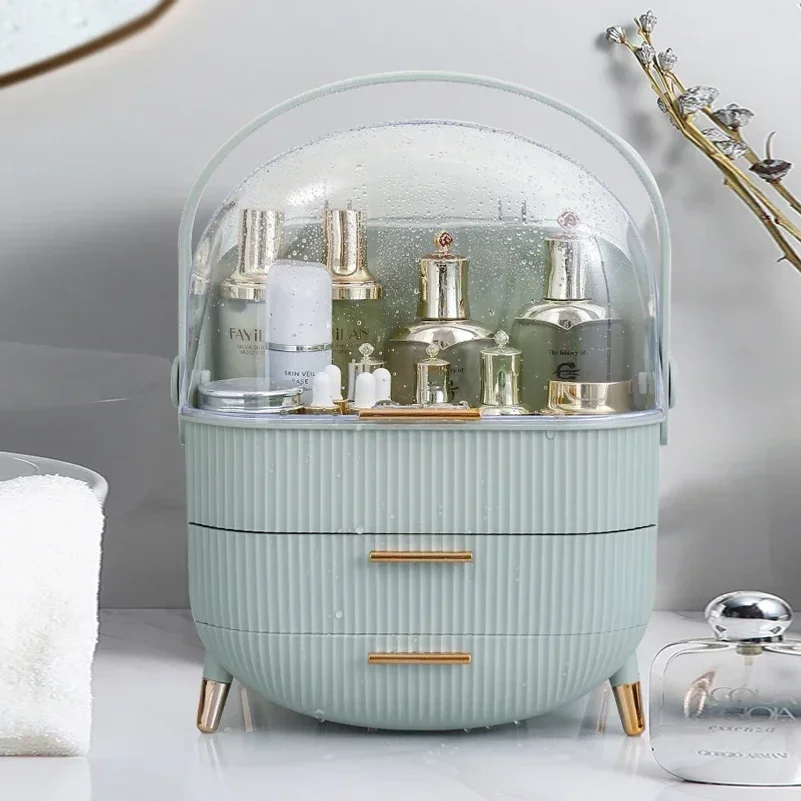 

New Desktop Dustproof Organizer Storage Waterproof Fashion Skin Big Cosmetic Care Capacity Beauty Drawer Storage Box Makeup Bath
