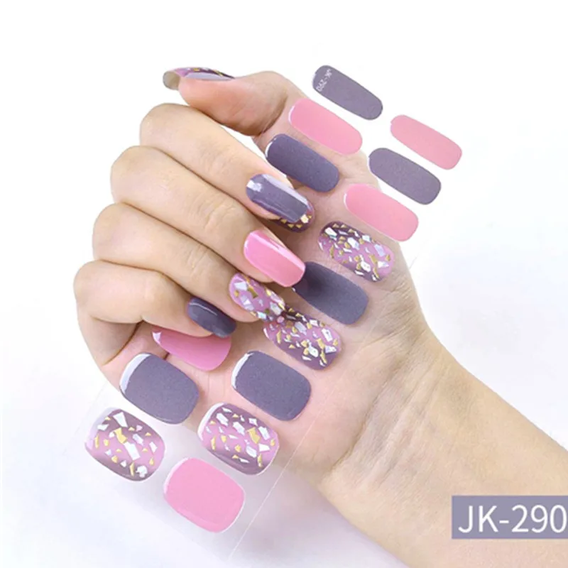 18Tips/Sheet Semi-Cured Gel Nail Strips Patch Sliders Treatment with UV Lamp Full Waterproof Long Lasting Gel Nail Stcikers