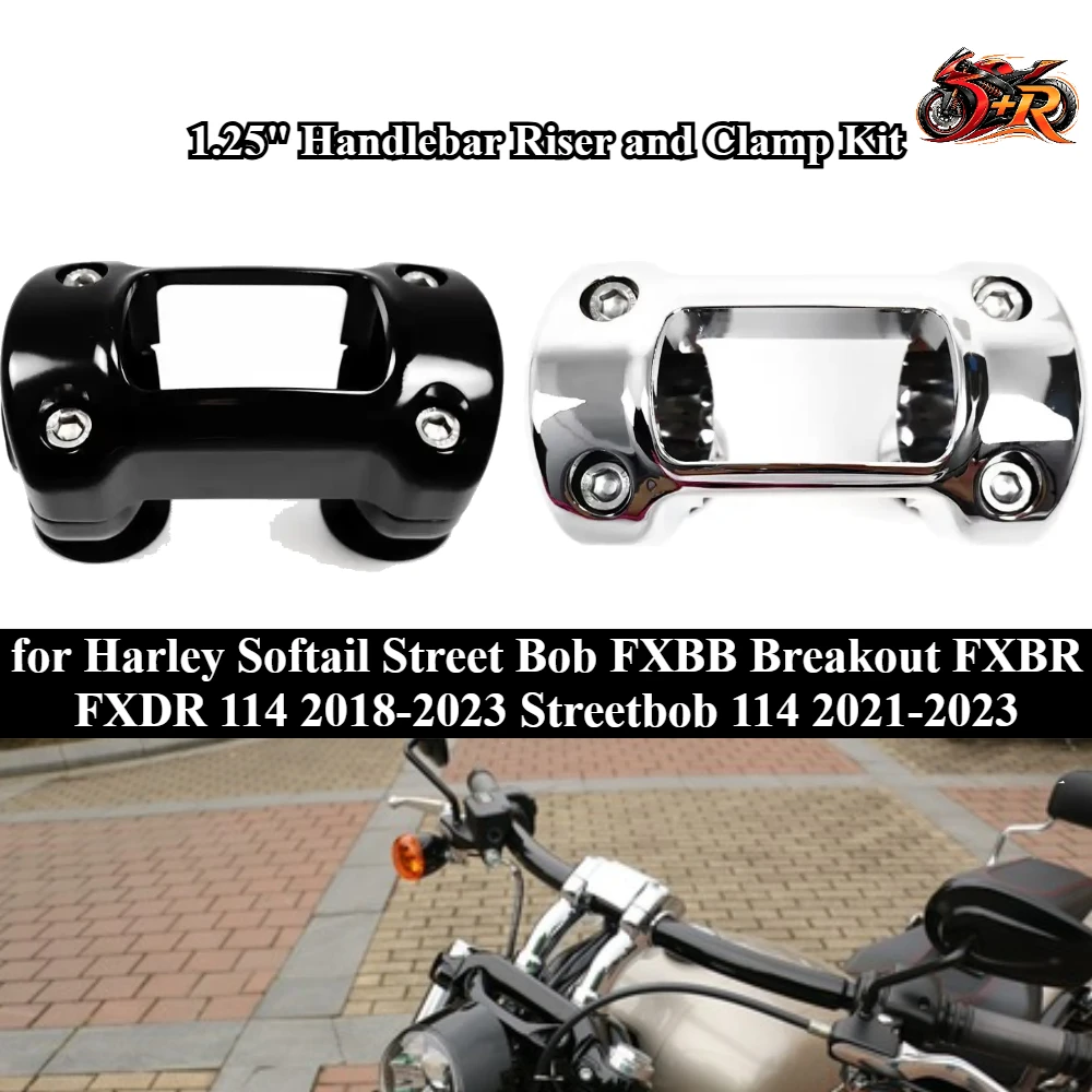 

for Harley Softail Street Bob FXBB Breakout FXBR FXDR 114 2018-2023 Streetbob 114 2021-2023 1.25" Handlebar Riser and Clamp Kit