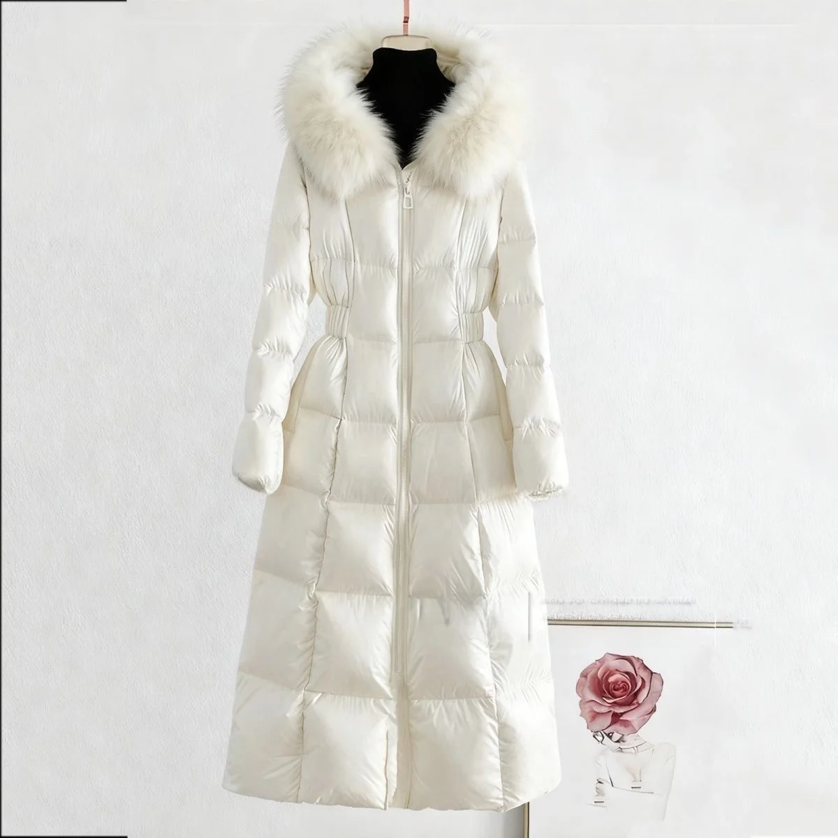 

Women's Long Thiened Cotton Jaet Winter Coat Hooded Slim Fit High Collar Zipper Closure Color Korean Sle