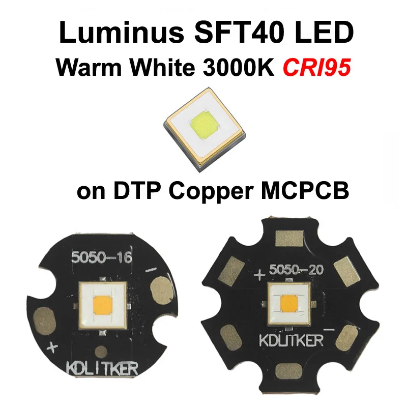 Luminus SFT-40 Warm White 3000K CRI95 Long Throw SMD 5050 LED Emitter on KDLITKER DTP Copper MCPCB Flashlight DIY Yellow Light