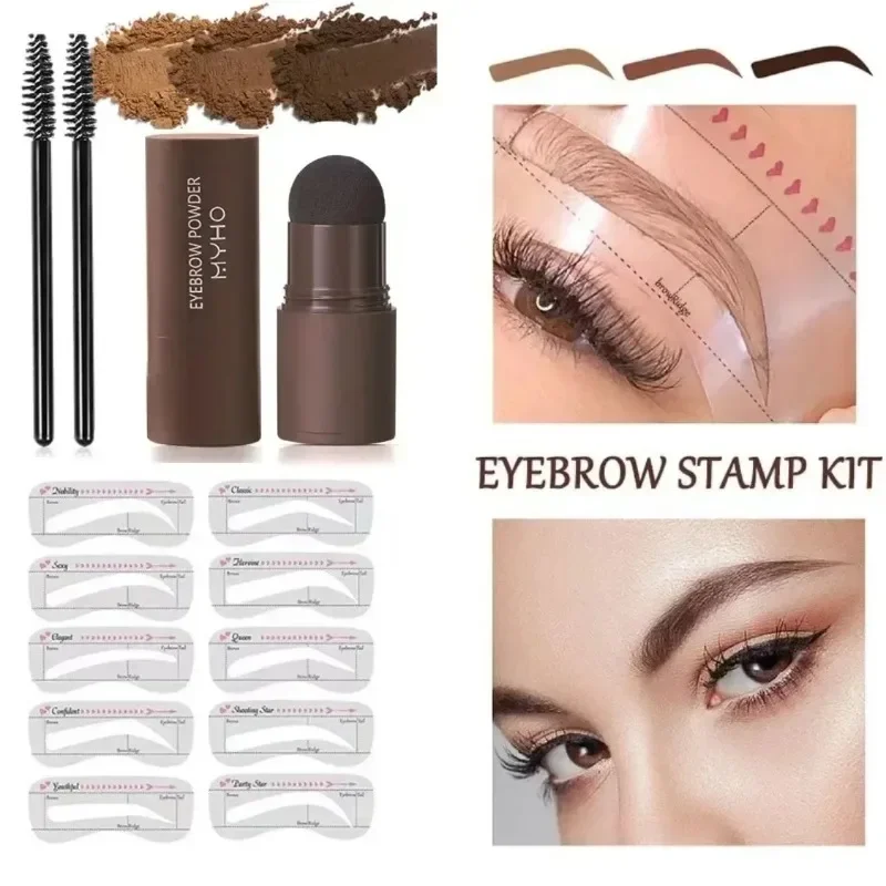 ใหม่ Professional Eyebrow Powder Stamp Shaping Kit แปรงแต่งหน้าสีคิ้วดินสอเขียนคิ้ว Eye Brows Stencil