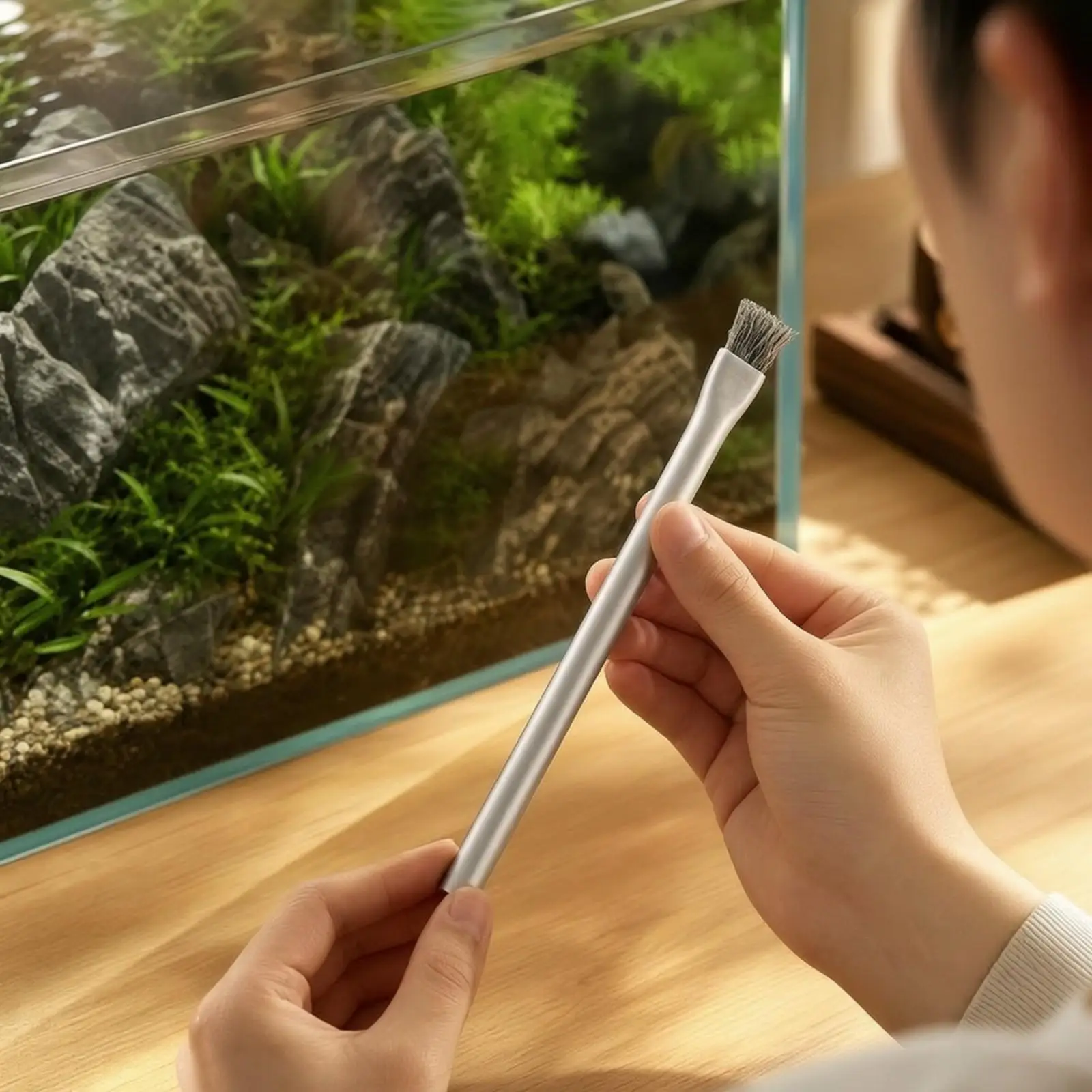Stainless Steel Wire Biofilm Brush Firm Hard Biofilm Cleaning Brush Sturdy for Aquascapers, Planted Aquariums