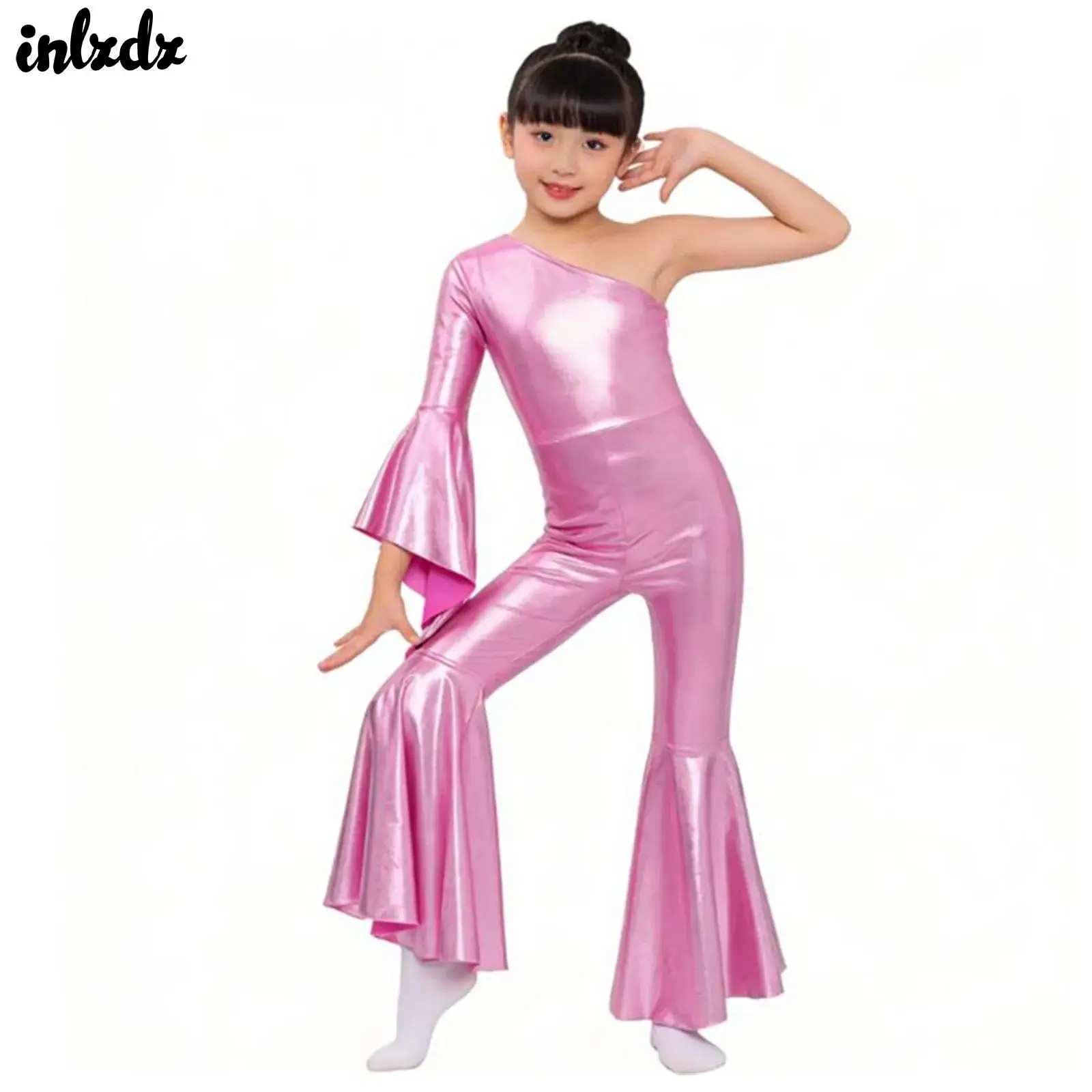 fantasia-de-danca-retro-disco-hippie-jazz-para-meninas-macacao-com-mangas-largadas-e-calcas-flare