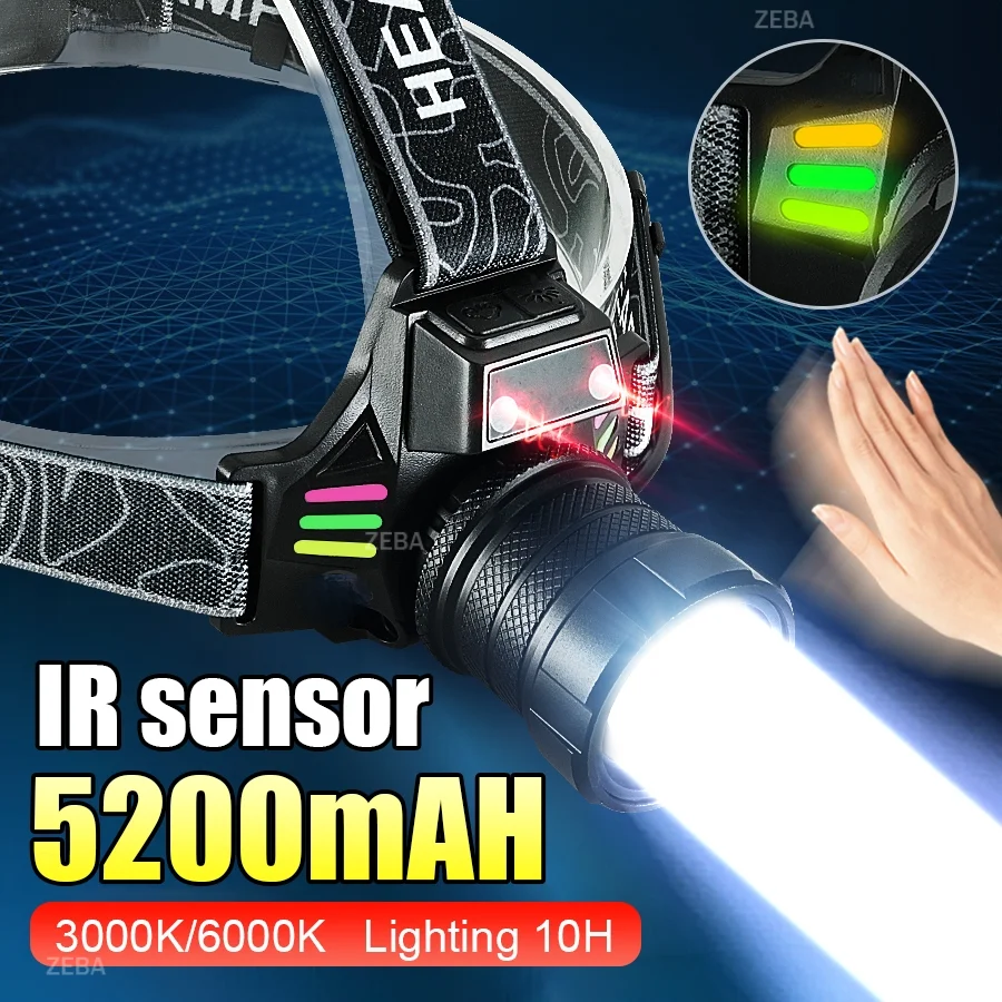 Faróis ultra brilhantes de 3000K/6000K, o sensor de lanterna de cabeça remota mais poderoso, alta potência com luz amarela de pesca