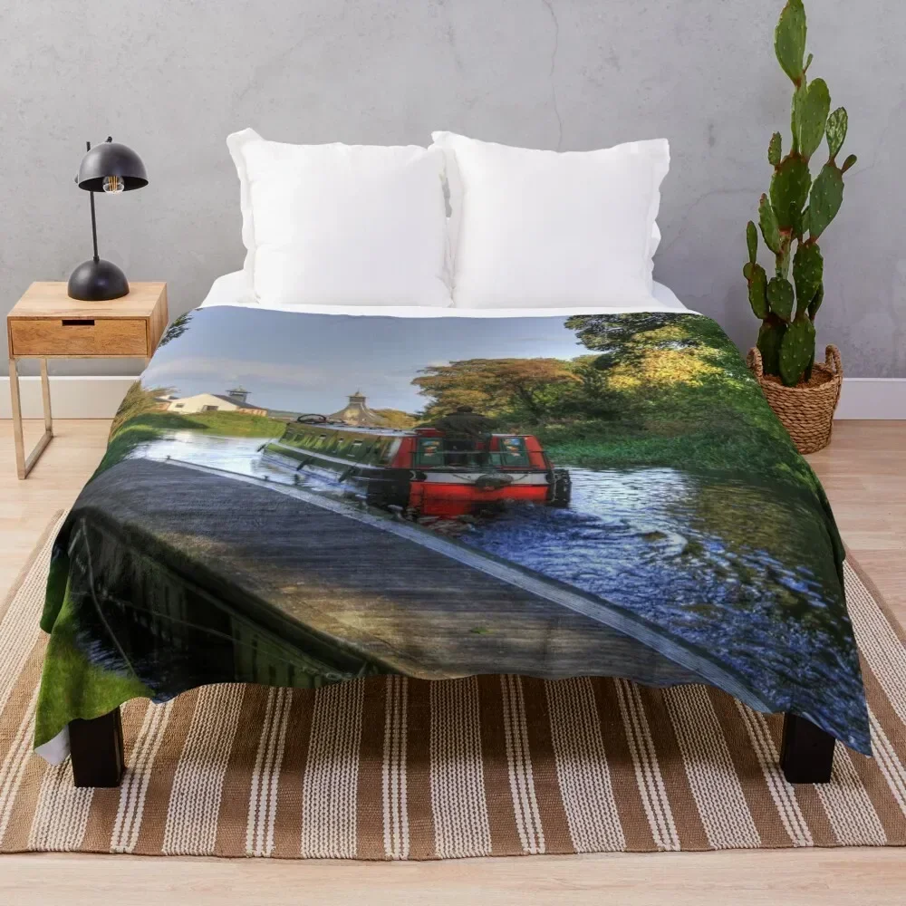 Narrow Boat at Strawberry Bank Throw Blanket Decorative Sofas Luxury Designer Blankets