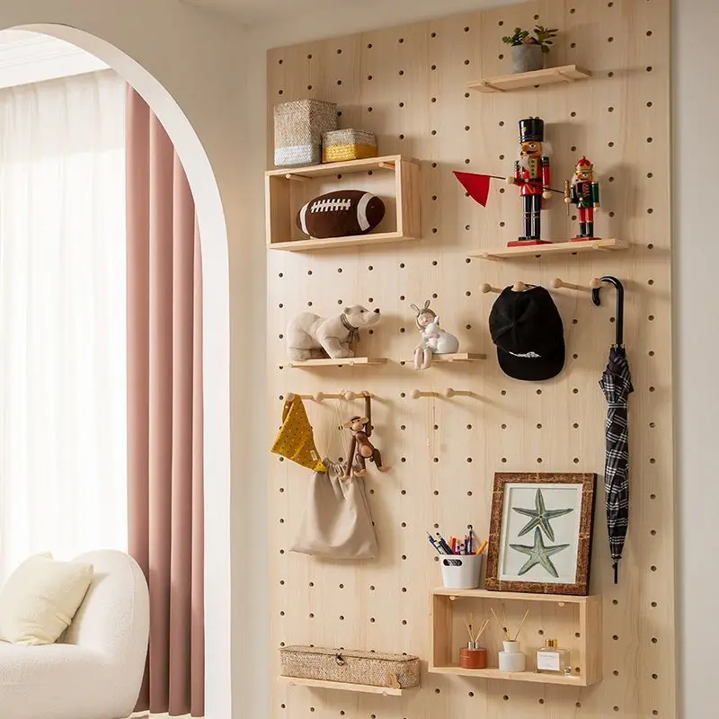 

Solid wood hole board, entrance entrance storage background wall, shelf