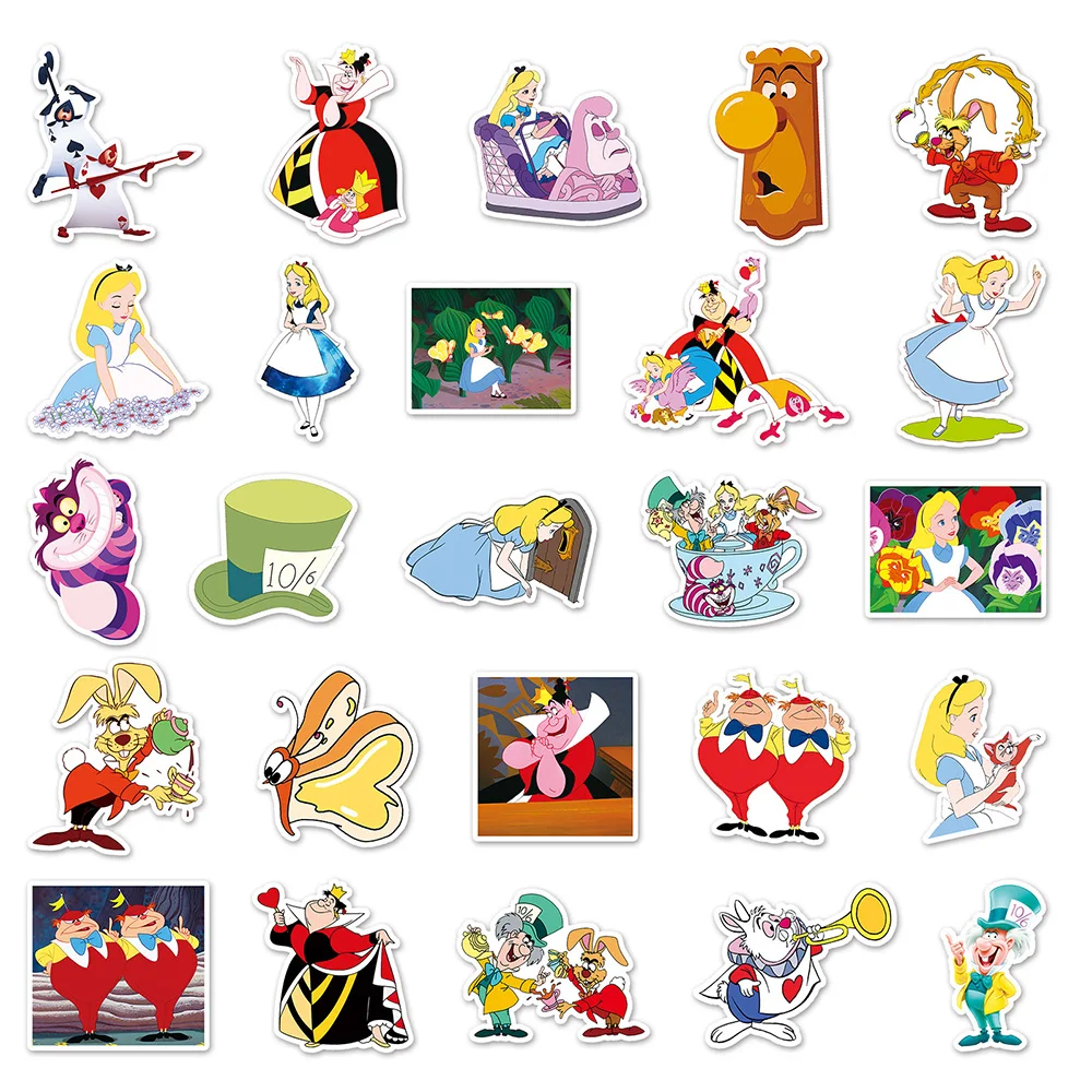 10/30/50pcs Disney Movie Alice in Wonderland Stickers Aesthetic Cartoon DIY Water Bottle Guitar Cute Stickers for Kids Girls