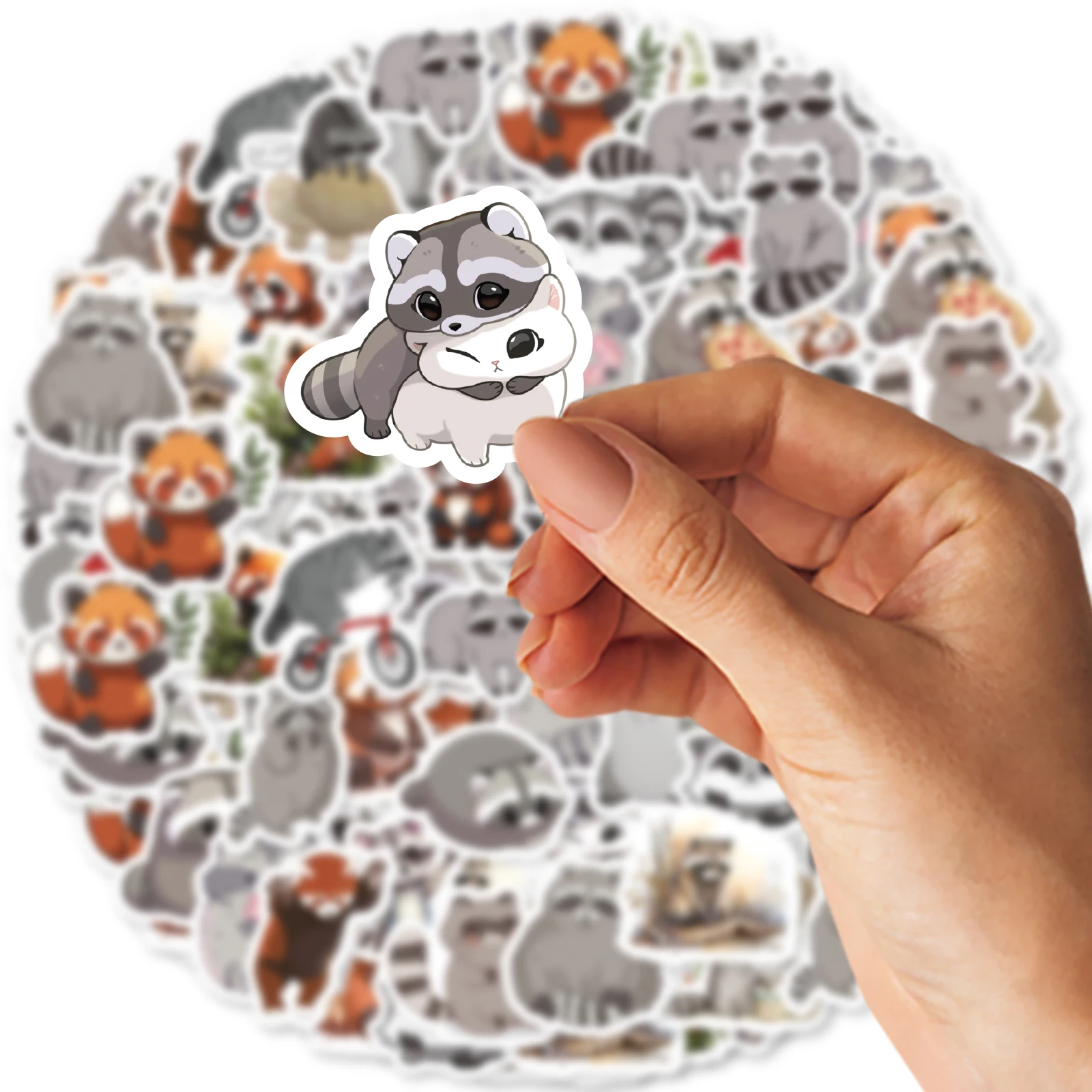 46pcs Cute Little Raccoon Cartoon Graffiti Stickers Decorated Notebook Water Cup Suitcase Guitar Classic Toy Scrapbook PVC Decal