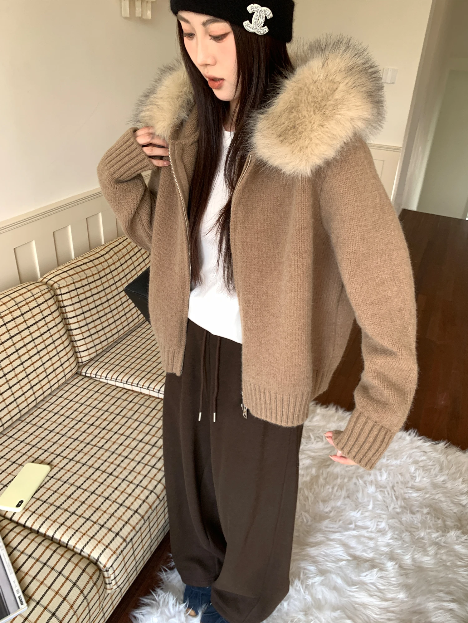 

Эффективный свитер с капюшоном для похудения со съемным воротником из искусственного меха, модная верхняя одежда для женщин больших размеров, бренд NAZ