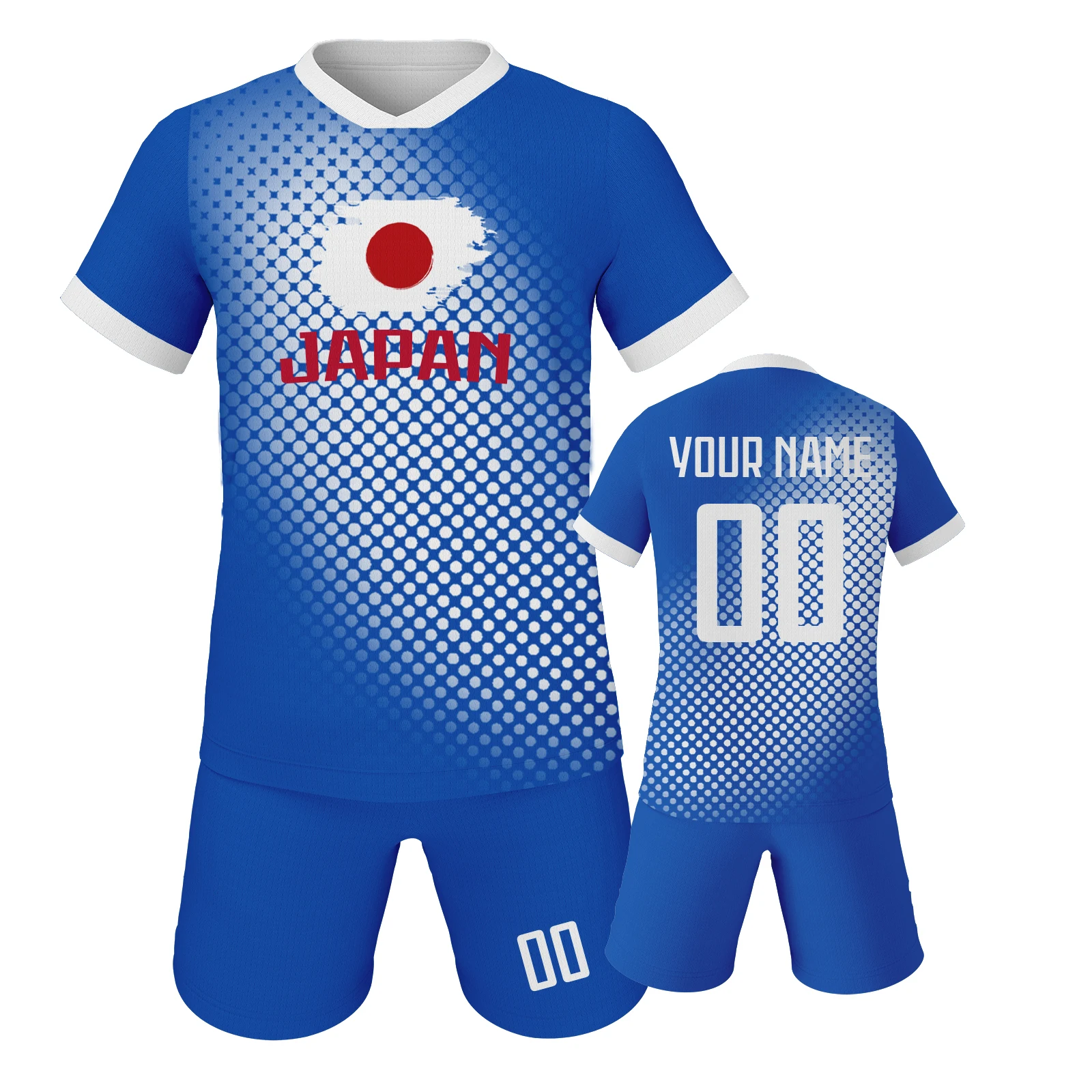 Japan Custom Kids Soccer Kit Football Jersey with Printed Name Number Youth Team Uniform Sports Boys Girls Fans Training Outfit