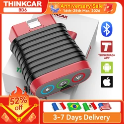 THINKCAR BD6 obd2 Scanner Bluetooth, Auto All System Diagnostic Tool 5 Resets Function Free for Lifetime for iOS&Android All car