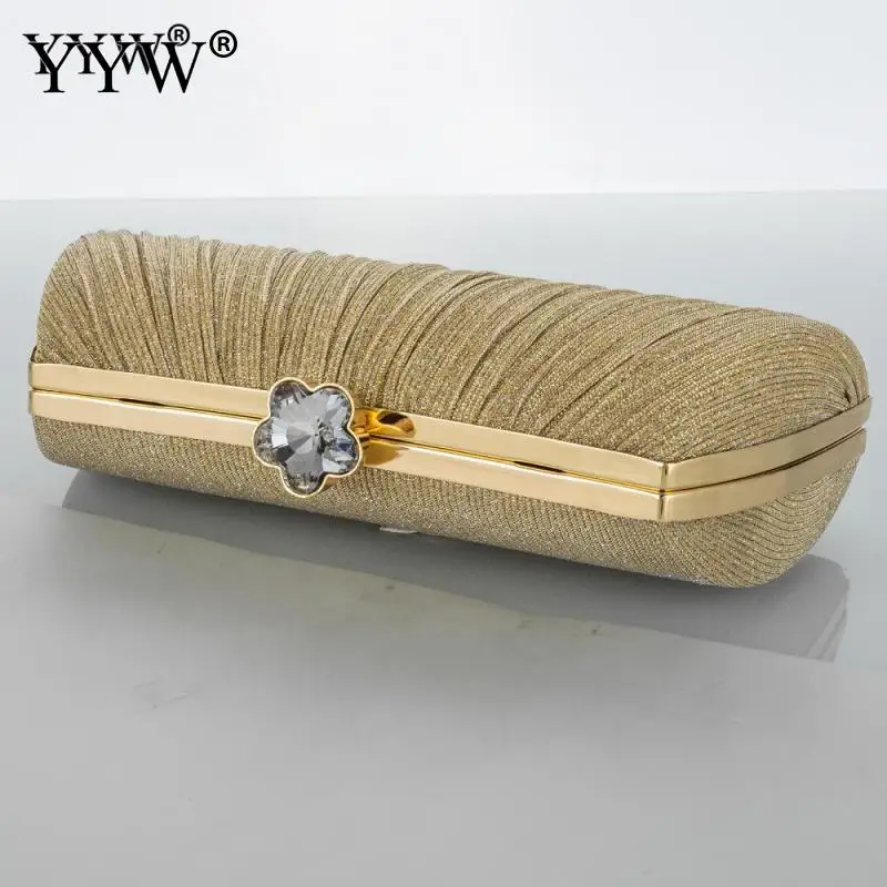 Luxury Designer Shiny Gold Evening Bag 2023 Fashion Chain Pleated Women Handbags Bridal Wedding Gorgeous Elegant Crossbody Purse