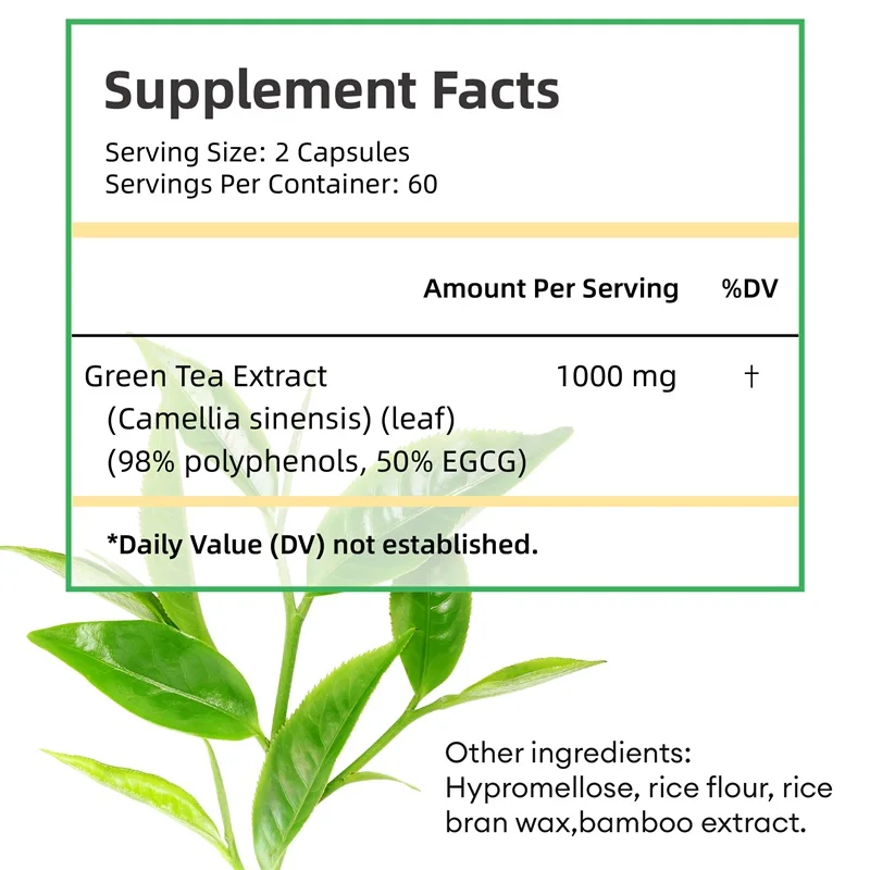 Green Tea Extract - Supports Energy Levels, Cleanses and Detoxifies The Intestines, Boosts Metabolism Fat Burner