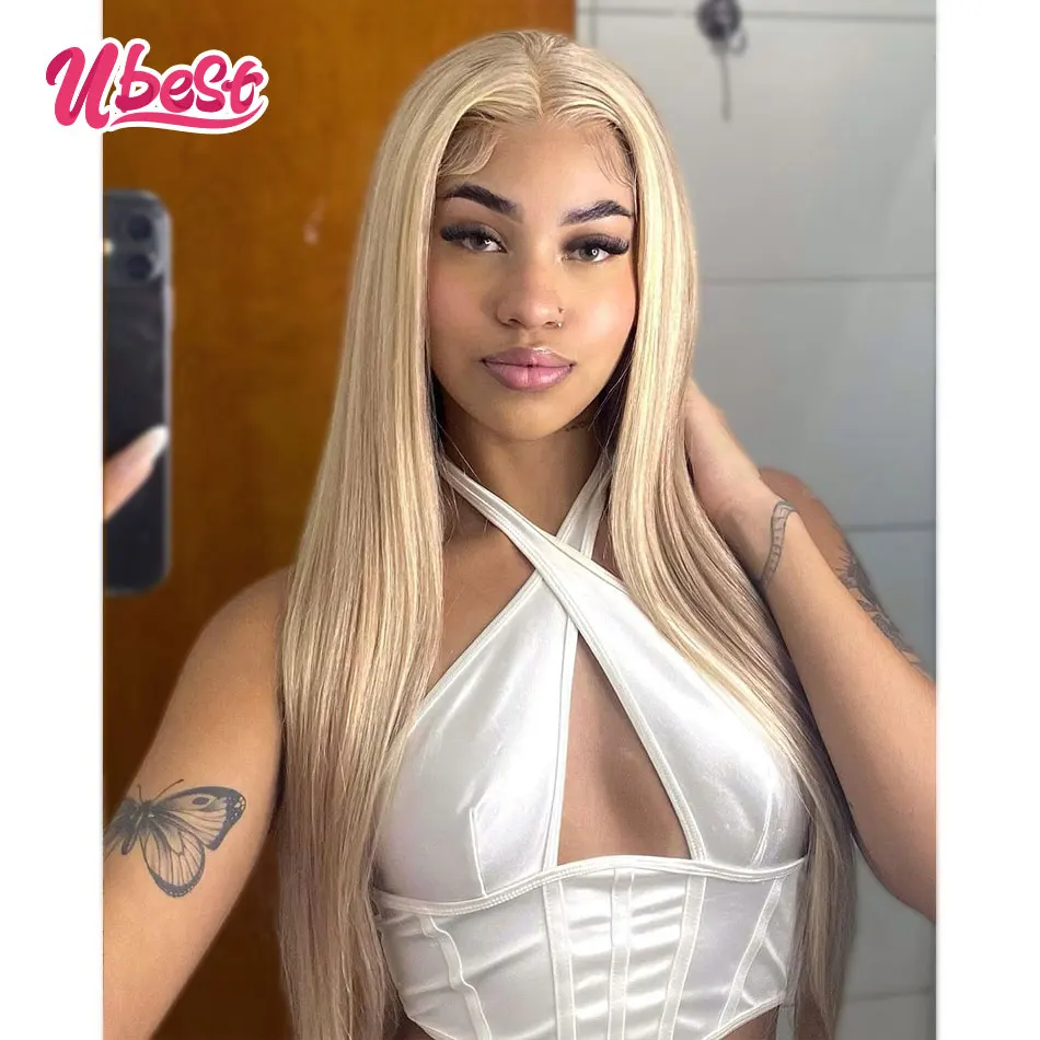 

Highlight Straight Lace Front Human Hair Wigs 180 Density #27 Colored 13x4 Transparent Lace Frontal Wigs Pre Plucked Remy Wigs