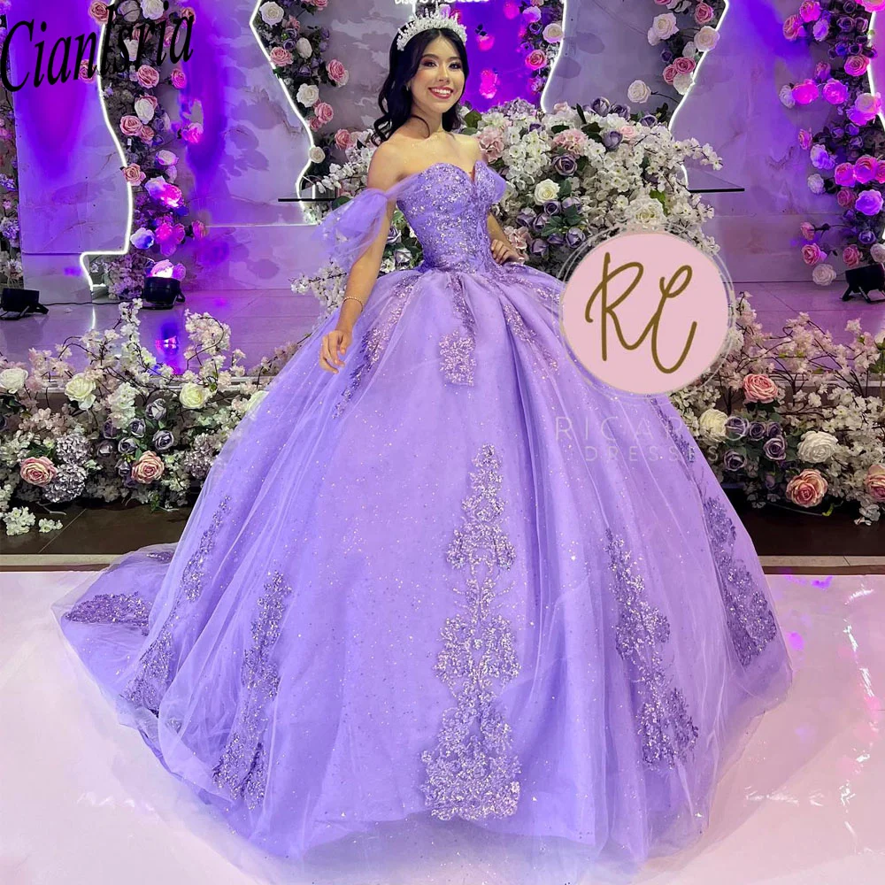 Purple Mexican Vestidos De 15 Quinceañera 3D Flower Sweetheart Layers Applique Ball Gown Sweet 15 16 Birthday Quinceanera Dress