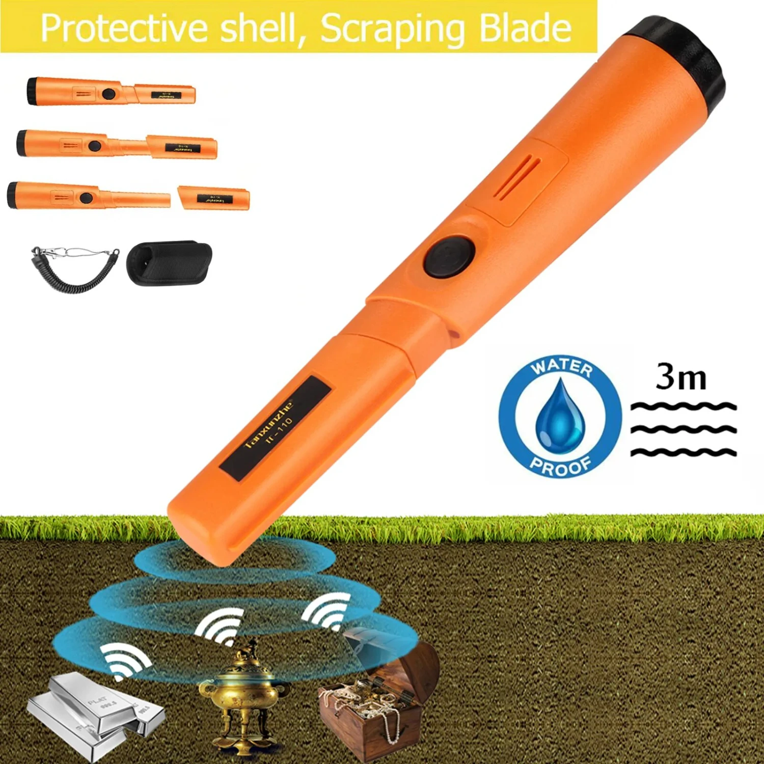 High-Quality Waterproof Handheld Metal Detector with IP68 Positioning Rod for Underwater Use - Easily Pinpoints Targets Up to 3 