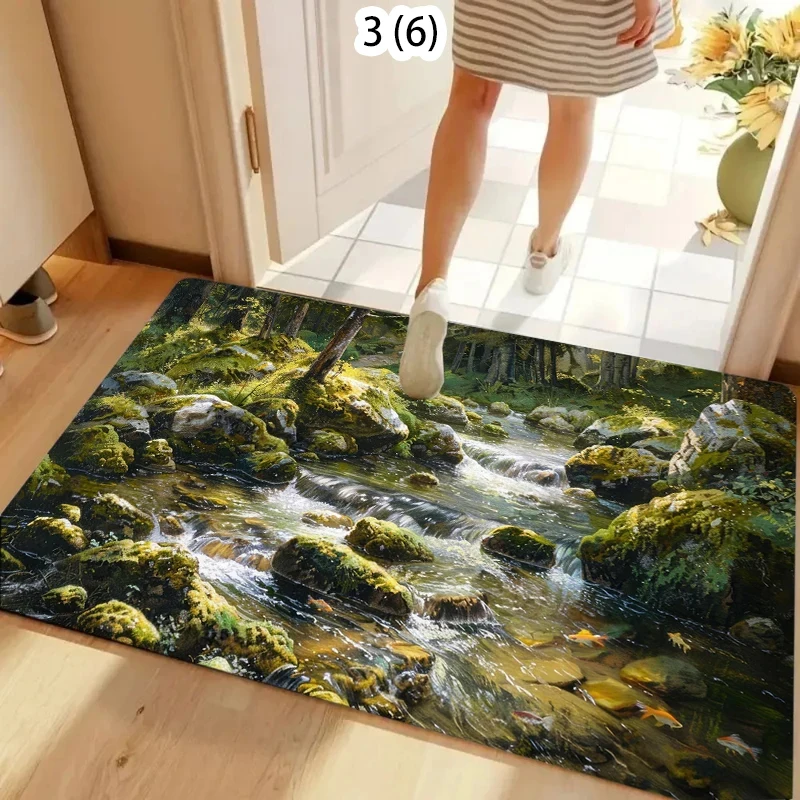 VIKAMA Non-slip Rug Forest Moss Stream for Kitchen Entryway Bathroom Home Decor