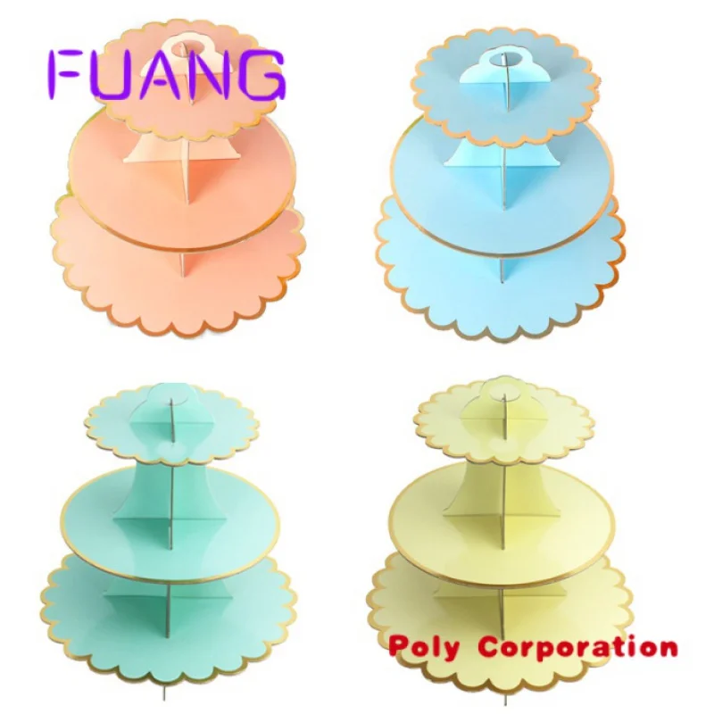 

Custom Factory Supply Disposable Round 3 Tier Bronzing Cardboard Paper Cake Stand for Party Decorations Cake Ornaments