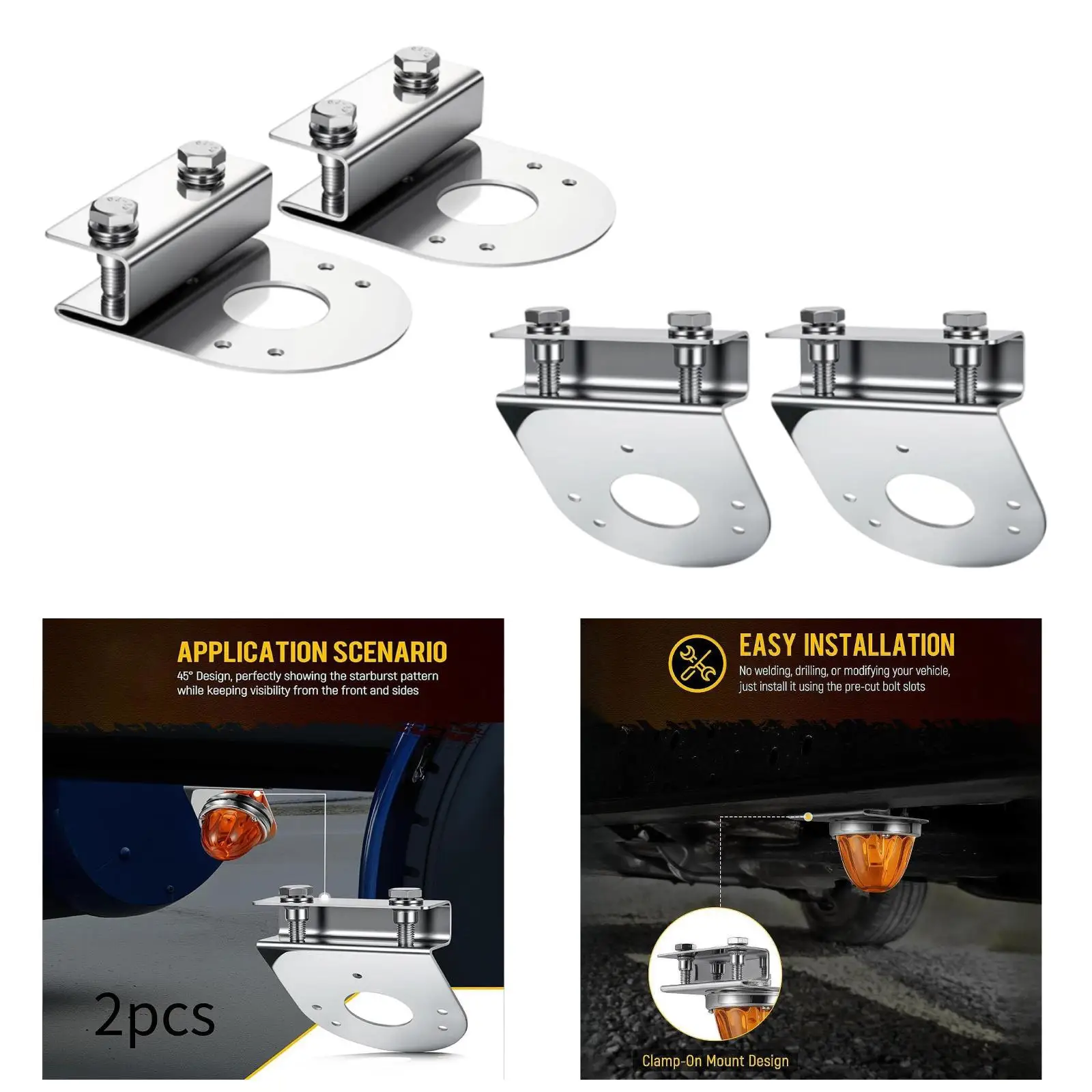 Clamp on Mount Stainless Steel Accessory Portable Under Glow Frame Bracket for Pickup Semi Trailer Chassis