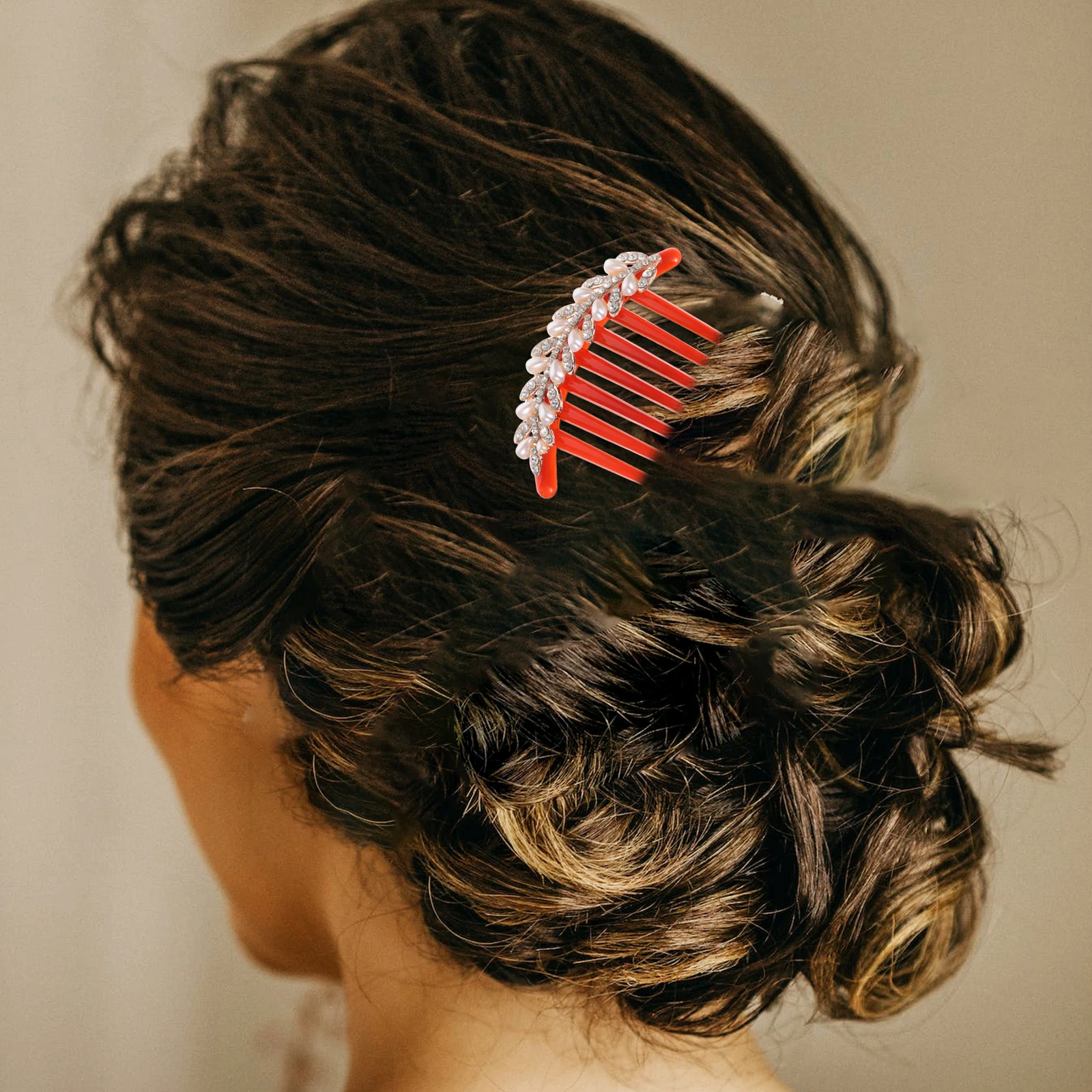 

Bow Hair Comb Pearl Rhinestone Wedding Headpiece Bridal Valentine Hanfu Decorative Combs Women Fine Hair Traditional