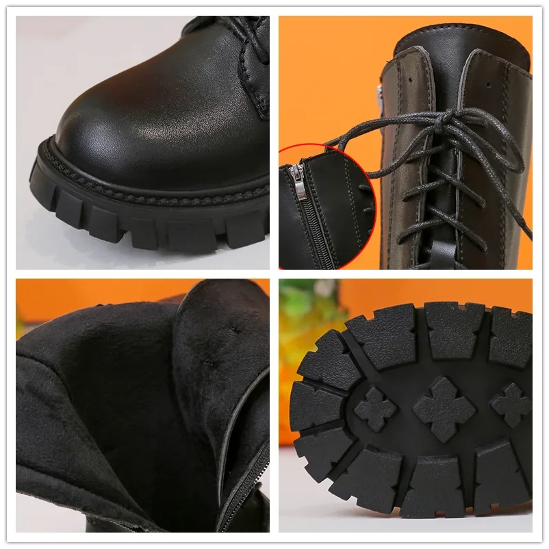 Girls Boots Autumn Winter Children High Boots Fashion Show Princess Shoes Outdoor Non-slip Kids Plush boots Size 27-37