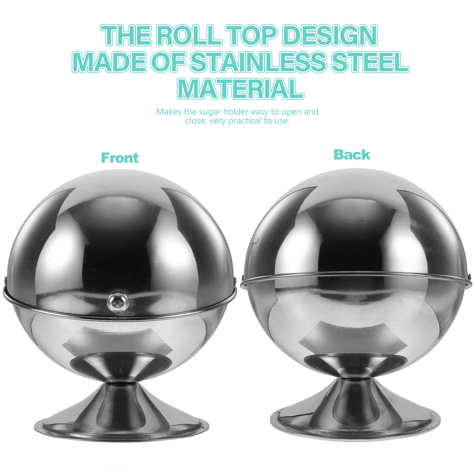 

Stainless Steel Sugar Bowl Large Mouth Roll Top Lid Moisture Proof Candy Jar With Lid For Home Coffee Shop Use