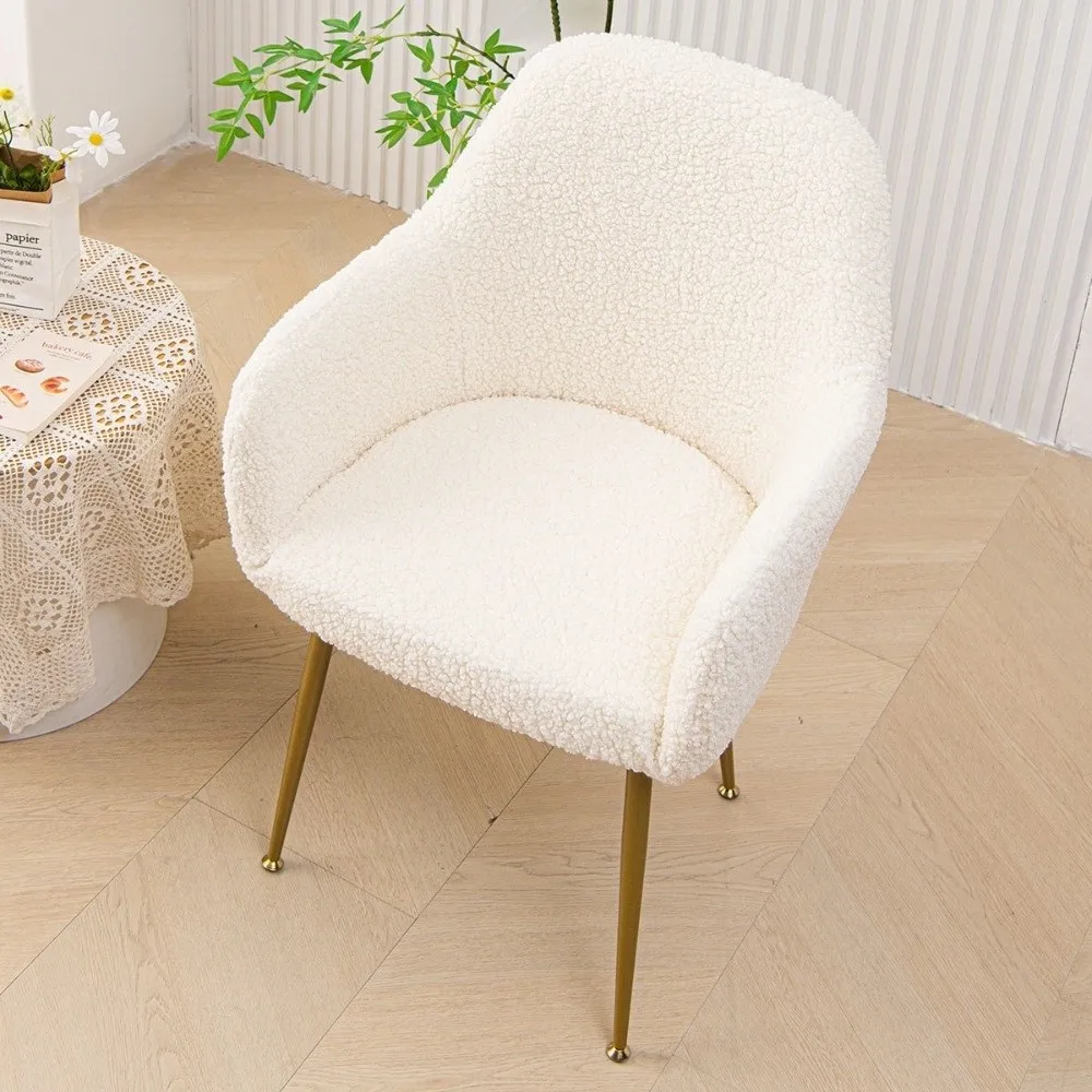 Teddy Fleece Dining Chair Cover Stretchy Fabric Thick Curved Chair Seat Cover Dustproof Elastic Band Chair Protector