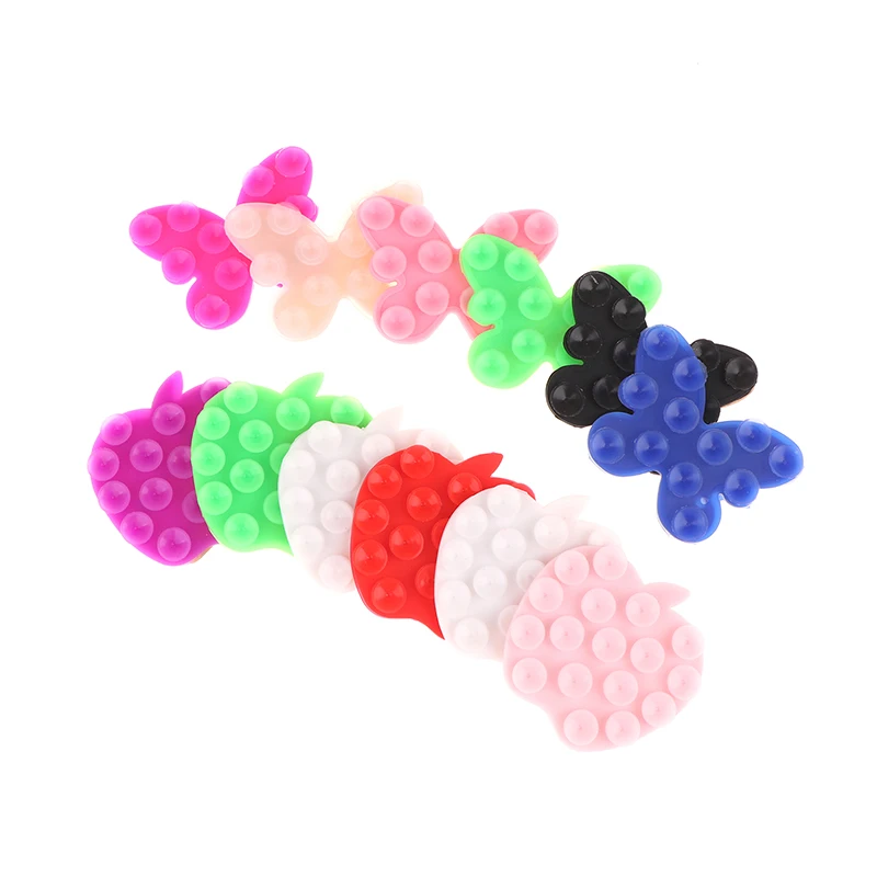 1Pc Butterfly Shaped Silicone Pad For Mobile Phone Fixture Suction Cup Backed Adhesive Silicone Fixed Sucker Pad