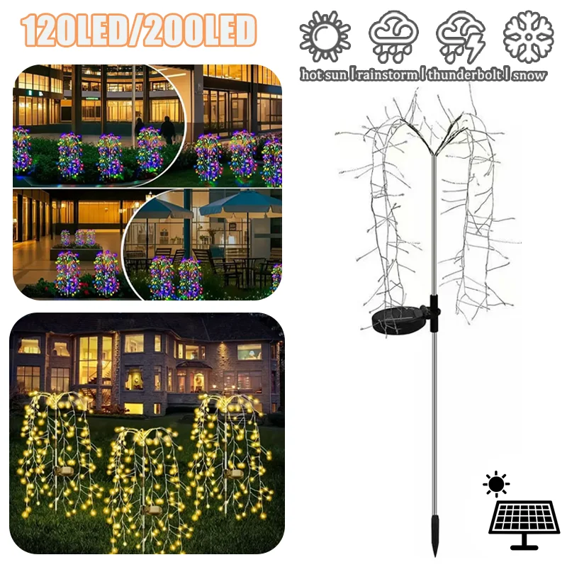 

200/120LED уличный солнечный фейерверк, декор, светодиодный светильник, гирлянда, лампа Рамадана, водонепроницаемые гирлянды для дворов