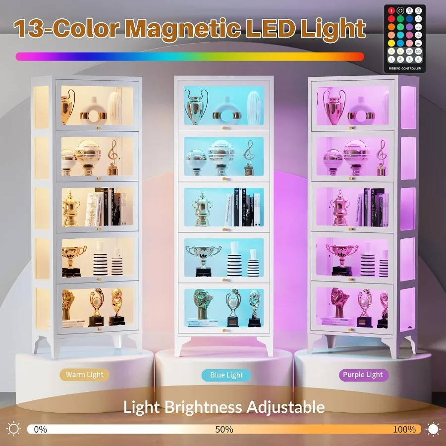 Glass Display Cabinet with LED Lights, 67" Curio Cabinet view 5