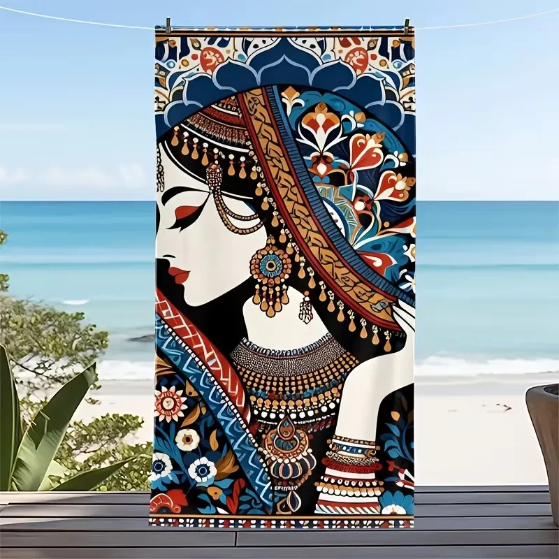 Traditional Geisha Print Beach Towel Vintage Kimono Koi Fish Floral Art Design Beach Blanket Soft Quick Dry Sand Resistant Towel view 3