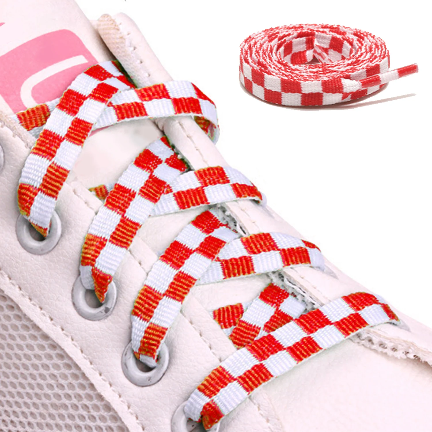 New Black White Checkered Grid Flat Shoelaces Printing Ribbons Shoe Laces Sneaker Man Women Mosaic Shoelaces Laces For Shoes