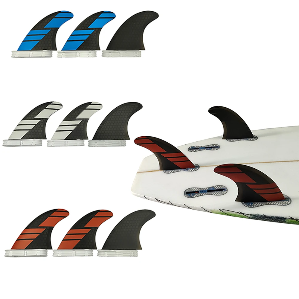 UPSURF FCS 2 Medium Surfboard Fin Honeycomb With Carbon Double Tabs 2 Surfing Fin Red/Blue/White Color Tri Fins Surf Accessories