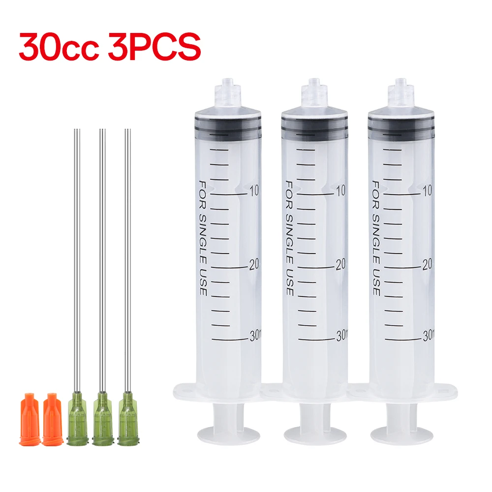 3 ml-60 ml Kunststoff-Luer-Lock-Spritze, Industriespritzen mit 4-Zoll-Kleber-Dosierspitze und Kappen für die Fütterung von Ölkleberflüssigkeit und Haustieren
