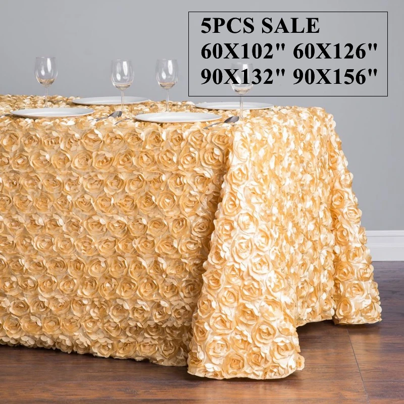 5pcs Lot Satin Rosette Rectangle Table Cloth Wedding Banquet Tablecloths For Event Party Hotel Decoration