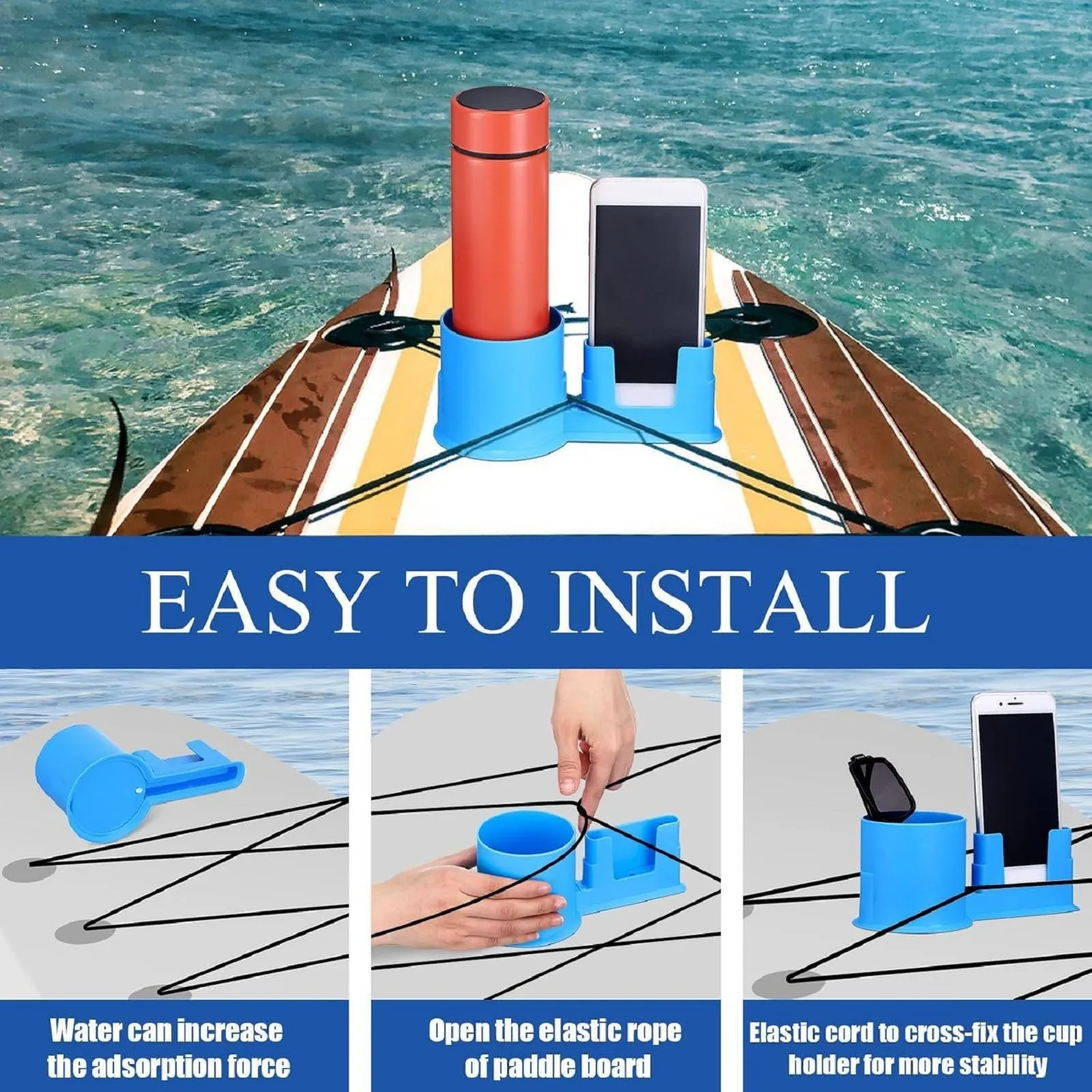2-in-1 SUP-Becherhalter und Handyhalterung, universelle Paddelboard-Wasserflaschen- und Handyhalterung für aufblasbare SUP-Boards und Kajaks – Detail 5
